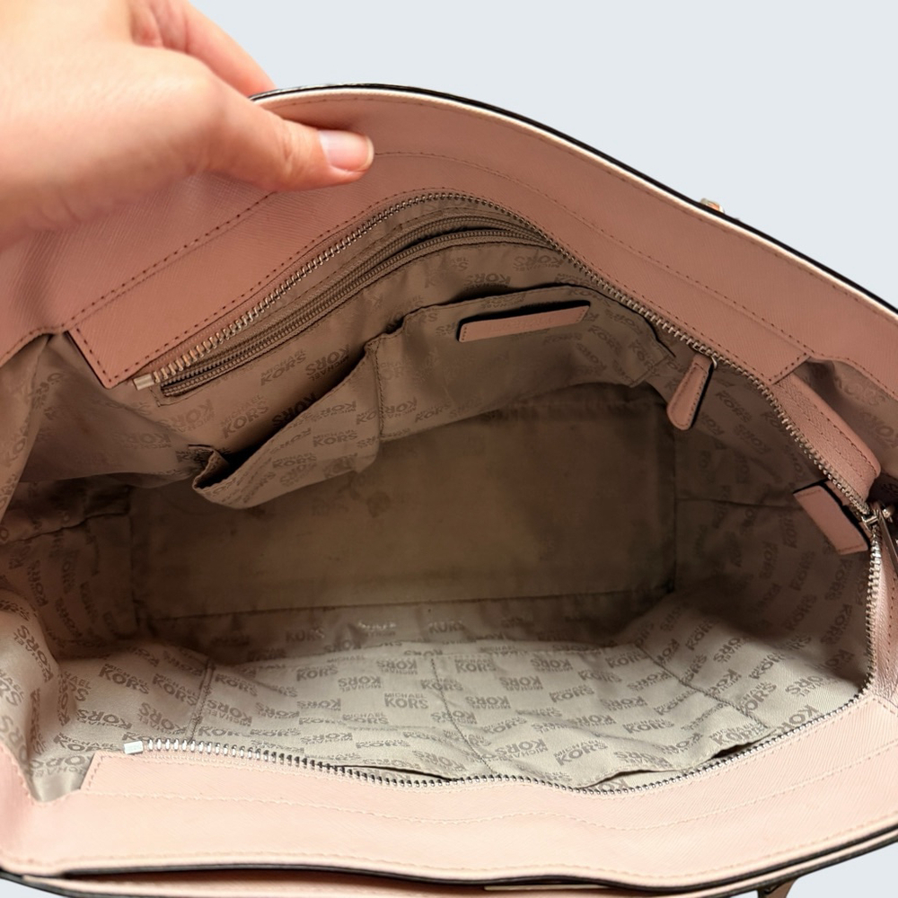 Michael Kors Blush Pink Saffiano Leather Tote Work Everyday Silver Lock Large - Picture 8 of 16